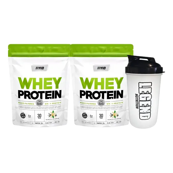 Suplemento En Polvo 2 Star Nutrition Whey Protein 908gr Sabor Vainilla Vaso Legend 600ml