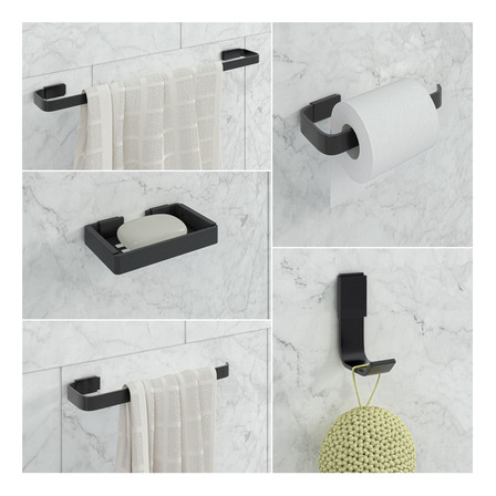 Kit De Acessórios Para Banheiro 5 Peças Stander Preto Kit De Acessórios Para Banheiro 5 Peças Stander Preto