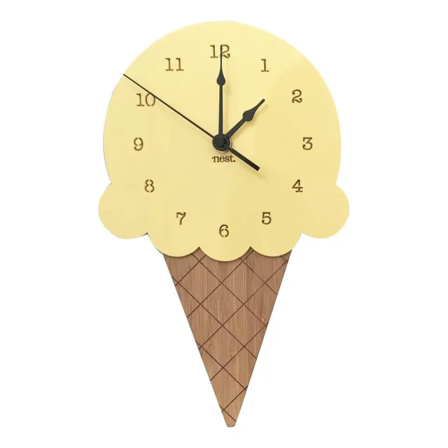 Reloj Pared Silencioso Forma Helado Madera Para Hogar Sala