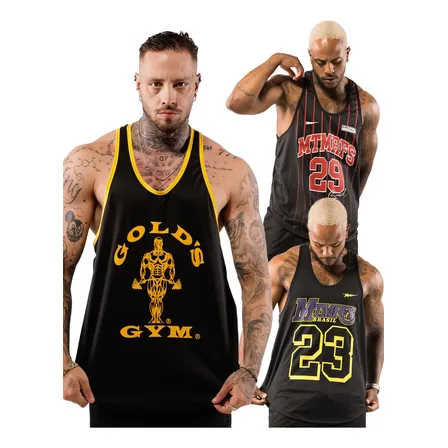 Kit 3 Regatas Cavadas Dryfit Sports Metamorfose Brasil Preto Gg Estampa Localizada