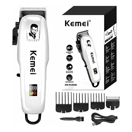 Barbeador Kemei Km-pg809a Recarregável Display Led Sem Fio Branco 127/220v