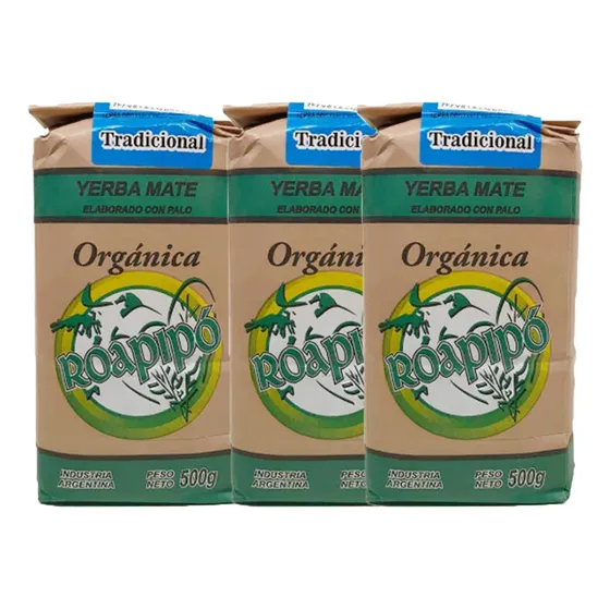 Yerba Mate Orgánica Roapipó Sabor Tradicional 500g X 3 Unid