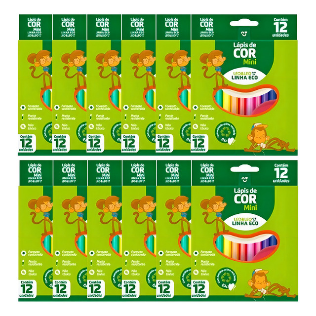 Lápis De Cor Mini 12 Cores Leo & Leo - Kit 24 Caixas Atacado Lápis De Cor Mini 12 Cores Leo & Leo - Kit 24 Caixas Atacado