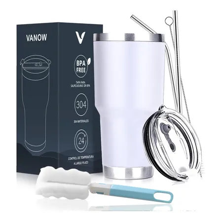 Vaso Térmico De 30oz Acero Inoxidable Con Popote Y Cepillo