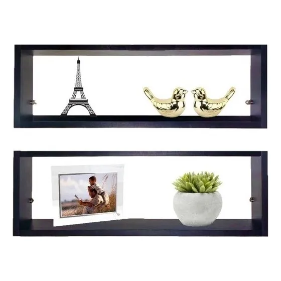 Kit 02 Nichos Mdf Preto Fosco 50x25cm Decoração Quarto