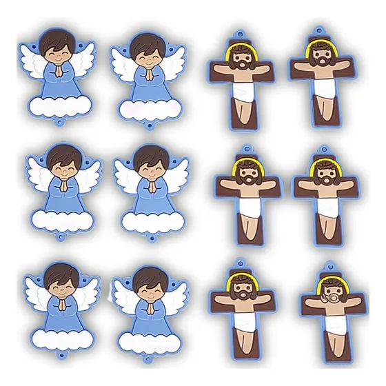 6 Entremeios Anjinho 6 Crucifixos Aplique P/ Terço Infantil