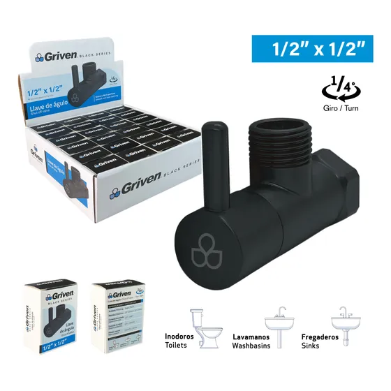 Llave De Arresto Satinado Negro 1/2 Griven / Mayor Y Detal /