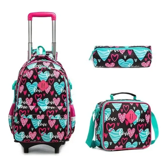 Maleta Lonchera Y Cartuchera Corazones Pop