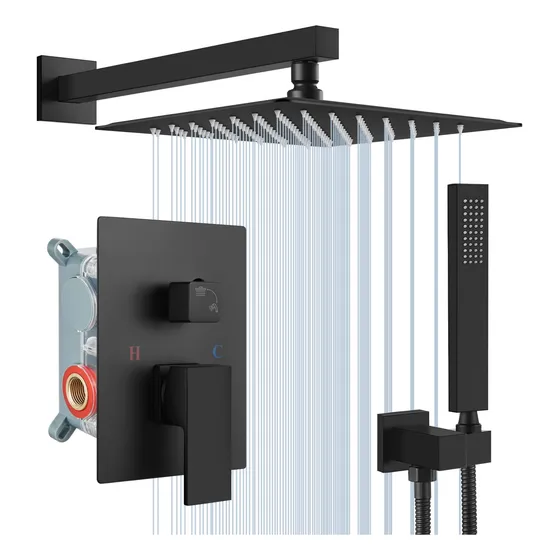 Midanya Sistema Ducha Lluvia Negro Mate 10  Cabezal Cuadrado