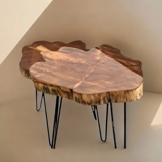 Mesas Ratonas Madera Natural Con Terminación Resina Epoxi X2