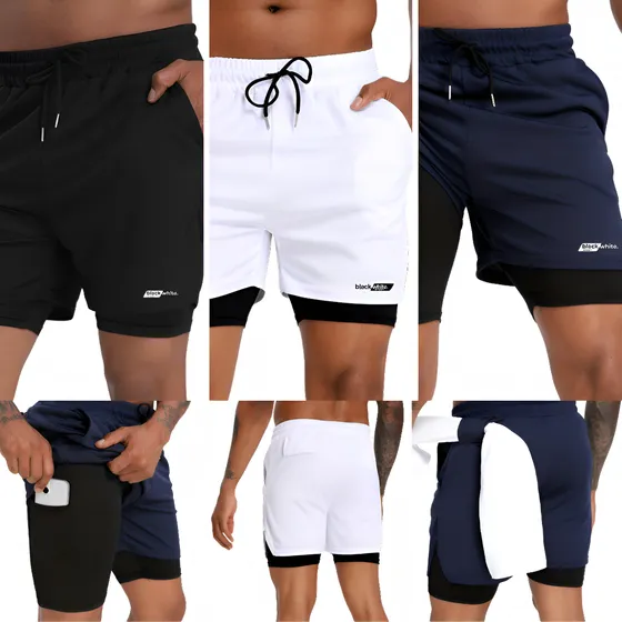 Kit 3 Short Duplo 2 Em 1 Bermudas Compressão Academia Run Uv