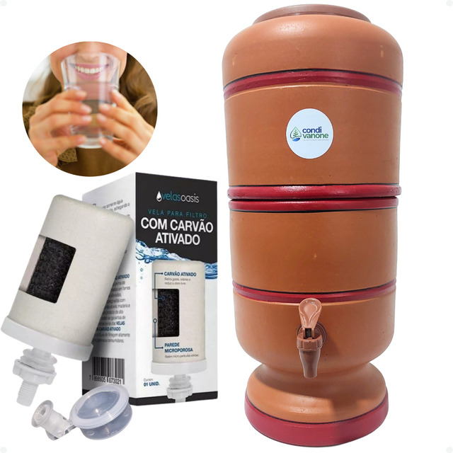 Filtro De Barro 2 Litros Vela CarvĂŁo Ativado + BĂłia Completo Marrom Filtro De Barro 2 Litros Vela CarvĂŁo Ativado + BĂłia Completo Marrom