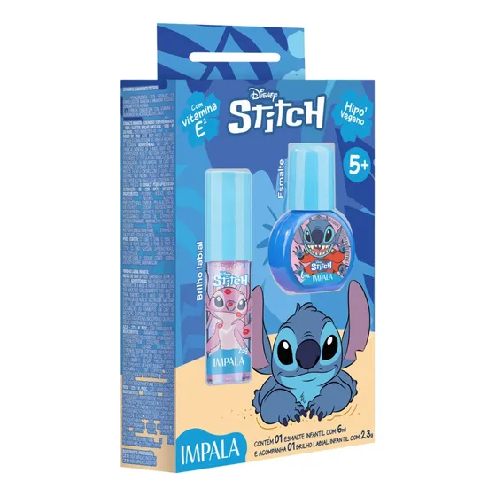 Kit Esmalte Impala Brilho Labial Stitch Unha Disney Infantil