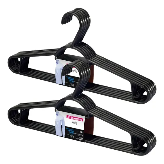Kit 18 Cabides Adulto Reforçado Organizar Roupas Sanremo Cor Preto
