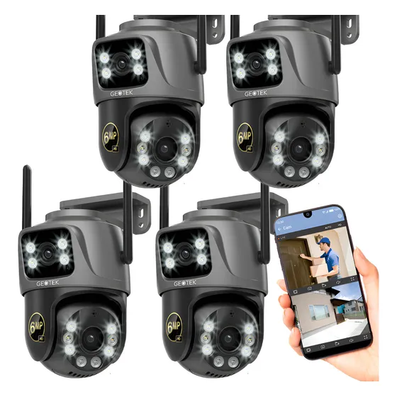 Kit 4 Camaras Seguridad Ip Wifi Domo Doble Exterior Nocturna Color Negro