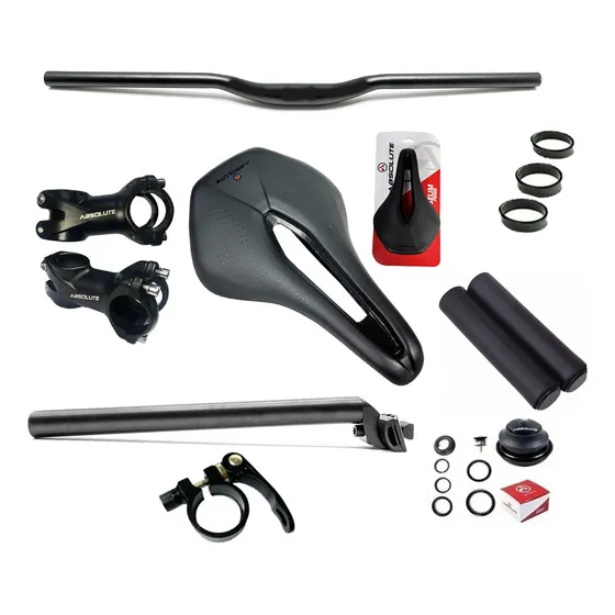 Kit Guidão,mesa,selim Absolute Prime Canote Aluminio Bike Cor Preto