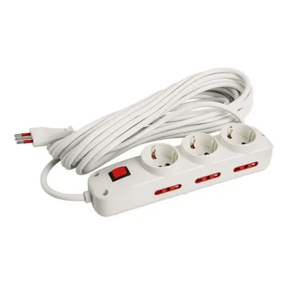 Alargue Zapatilla 3 Tomas Schuko 6 + 3 En Linea 5mts Color Blanco Conatel 717191