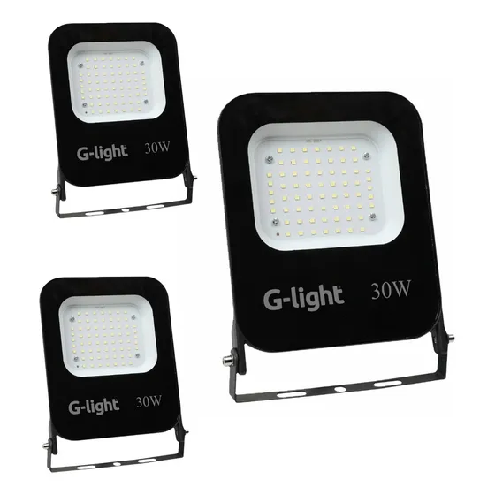 Kit 3 Refletor Led 30w 6500k 12v-24v Trailer E Food Truck Carcaça Preto Luz 6500 12 - 24v