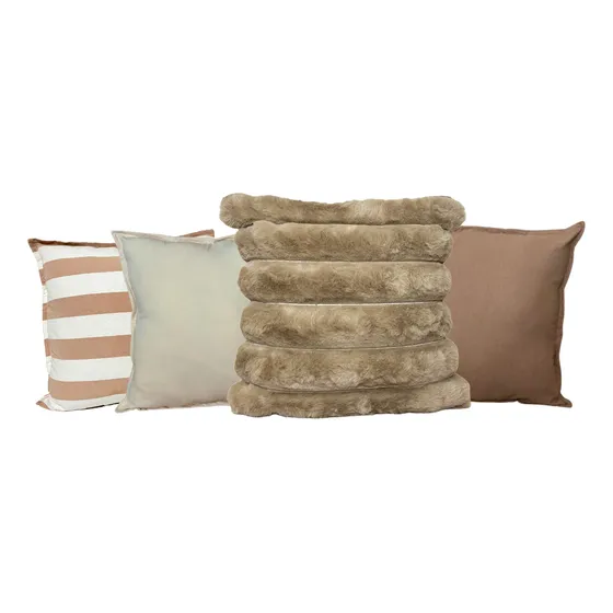 Pack X 4 Almohadones Tusor 40x40 Y Peludo 45x45 Nordico Cama Color 9-15-12- Canelon Vison