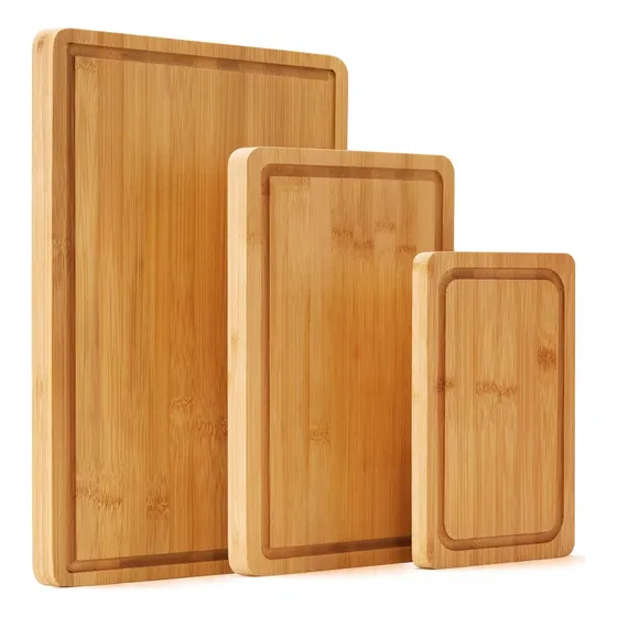 Set 3 Tabla De Picar Cortar Servir Bambú Con Canaleta Filula