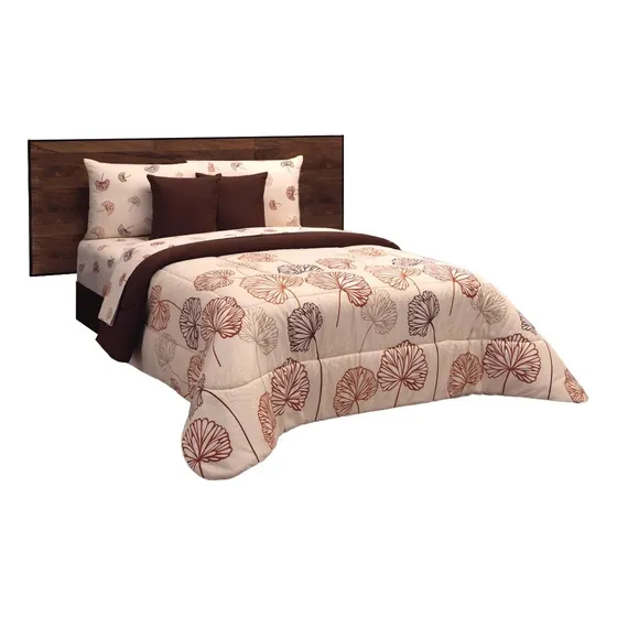 Edredon King Size Con Juego De Sabanas Beige Cafe Mali