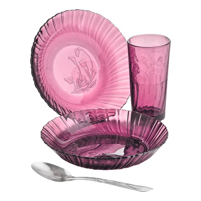 Vajilla De 12 Piezas De Cristal Crisa Clasica Color Uva