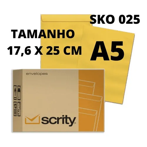 Envelope Saco Kraft Ouro Sko 025 A5 17 X 25 Cm 100 Un Amarelo