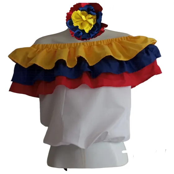 Camisa Blusa Danza Folklore Joropo Incluye Tocado P/ Cabello