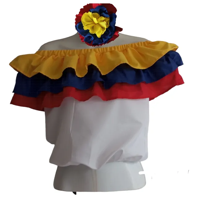 Camisa Blusa Danza Folklore Joropo Incluye Tocado P/ Cabello