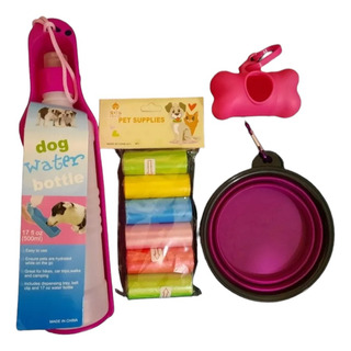 Kit De Paseo Viajero Perro Plato,bolsas,bebedero,dispensador Kit De Paseo Viajero Perro Plato,bolsas,bebedero,dispensador
