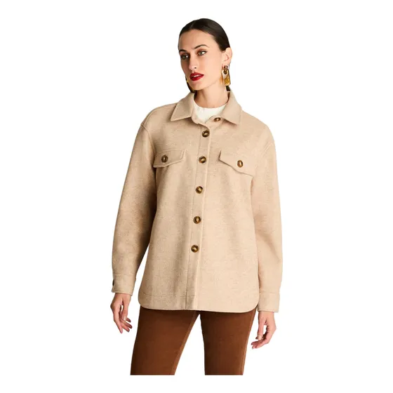 Chaqueta Sobrecamisa De Paño Beige Mujer Invierno