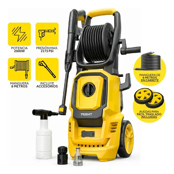 Hidrolavadora Electrica Alta Presion Profesional Trent 2000w 2175 Psi Amarillo y Negro