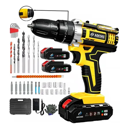 Parafusadeira E Furadeira De Impacto 3 Em 1, Ferramenta Multifuncional Com Mandril, Kit Com 2 Baterias, Sem Fio Profissional, Para Parafusos De Telhados E Drywall, Amarelo 127/220v 50hz/60hz