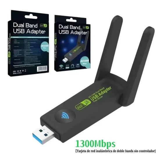 Antena Receptor Wifi Usb Doble Banda 2.4ghz Y 5ghz 1300mbps