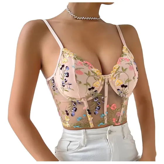 Bustier Rosado Coral Romántico Escotado Strecth