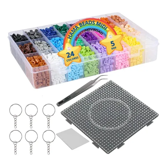 Estuche Hama Beads 18 Colores +tabla Pinza Papel Perler Midi