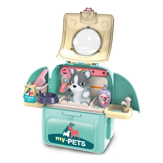 Mochila De Juguete Valija Mascota Con Accesorios Verde Ck613