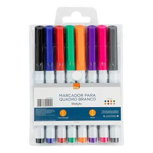 Kit De Rotuladores Para Pizarra Blanca Brw, Punta Fina, 8 Colores, Punta De 1 Mm, Varios Colores