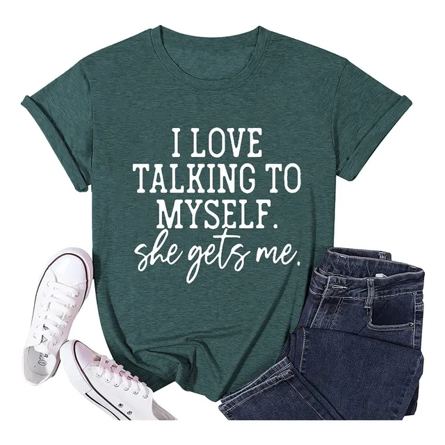Camiseta Grafica Texto Ingl  I Love Talking Myself Para She
