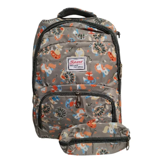 Mochila Escolar Estampada Com Estojo Cinza - Sport