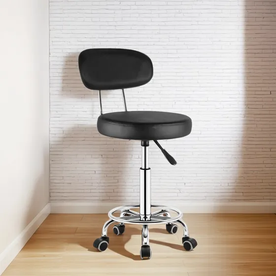 Silla de escritorio OUO LT00334E Taburete Giratorio negra con tapizado de cuero sintético