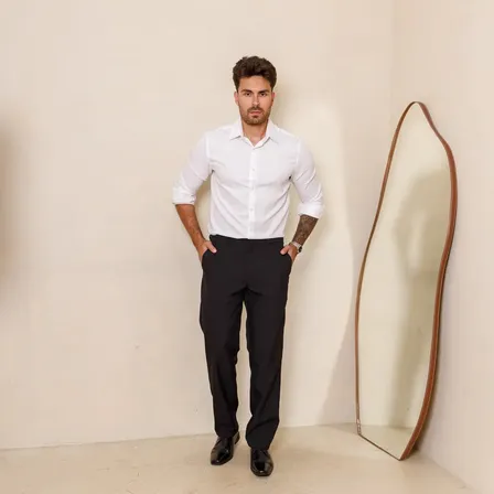 Calça Social Masculina Alfaiataria Em Oxford Slim Premium