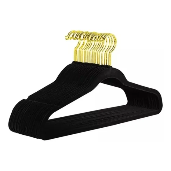 Gancho De Ropa Gamuza O Terciopelo Negro X Caja 50 Piezas
