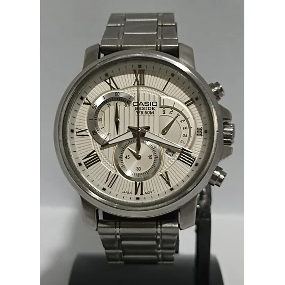 Impecable Reloj Casio Beside Cronógrafo Bem-506 Day-date Plateado Plateado Blanco
