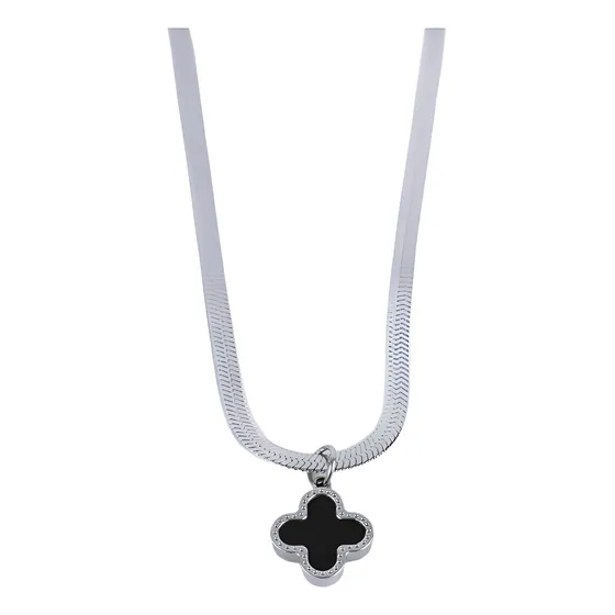 Collar Mujer Trebol Negro Y Blanco Acero Quirurgico Milokita