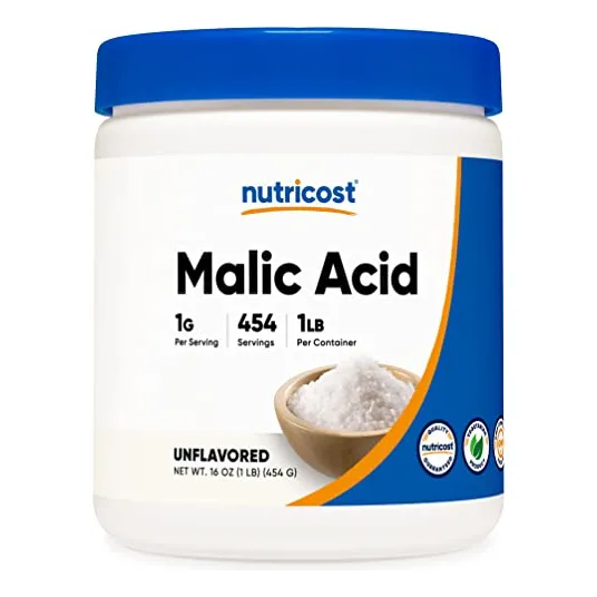 Polvo de ácido málico sin gluten Nutricost 454 g, sin OGM