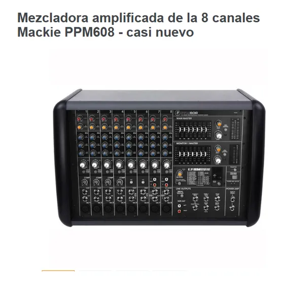 Mezcladora Amplificada De 8 Canales Mackie Ppm608 Casi Nuevo