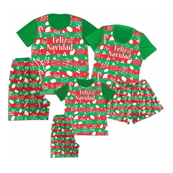 Pijama Short Set 3 Papa Mama Hijo Feliz Navidad 