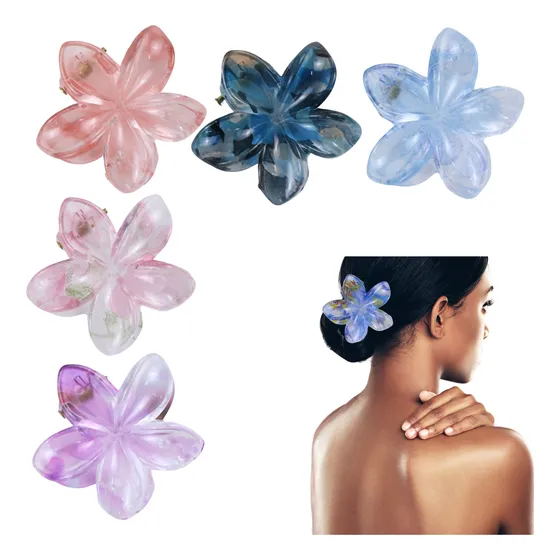 12 Pinzas Para El Pelo De Flor Traslucida Mate Mujer Niña Multicolor