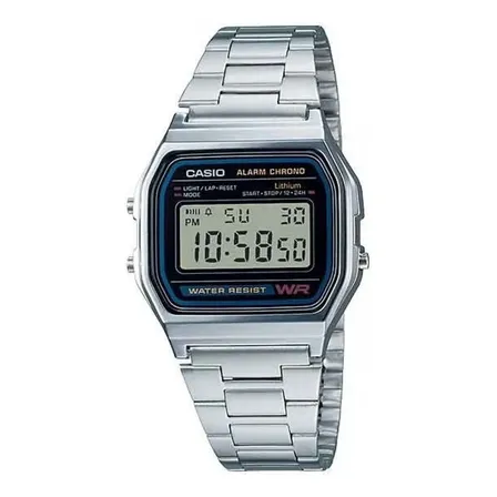 Reloj Casio Vintage A158WA-1DF digital plateado con cronógrafo y calendario